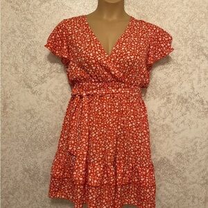 SHEIN Coral Floral Belted Summer Dress